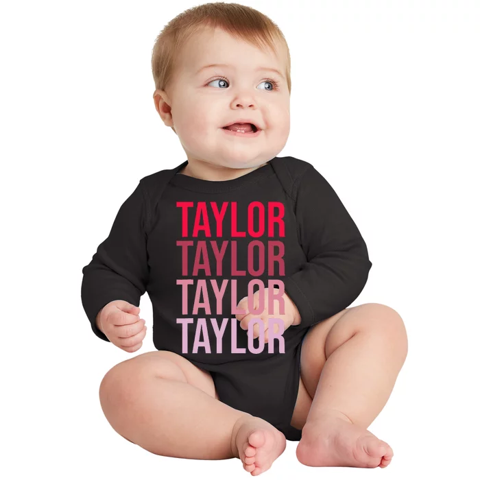 Taylor Retro Wordmark Pattern I love Taylor Baby Long Sleeve Bodysuit