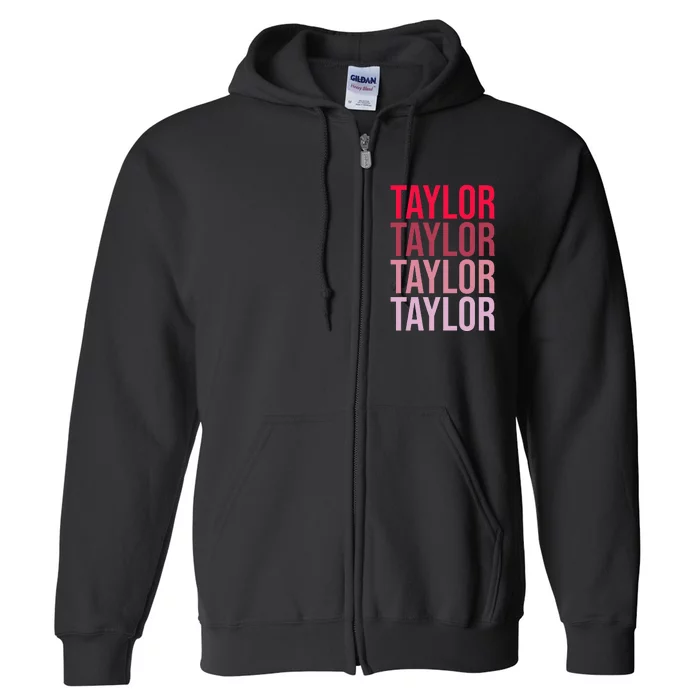 Taylor Retro Wordmark Pattern I love Taylor Full Zip Hoodie