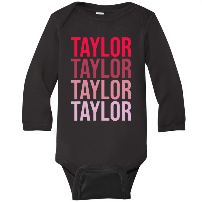 Taylor Retro Wordmark Pattern I love Taylor Baby Long Sleeve Bodysuit