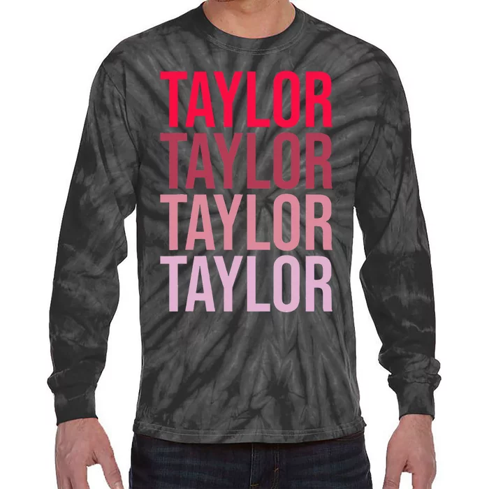 Taylor Retro Wordmark Pattern I love Taylor Tie-Dye Long Sleeve Shirt