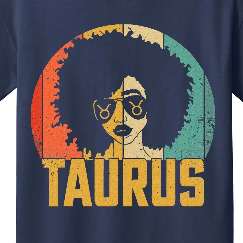 Taurus Retro Zodiac Sign Birthday Afro Black Women Kids T-Shirt