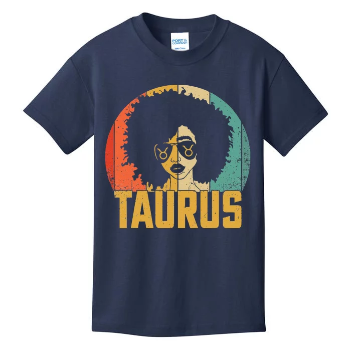 Taurus Retro Zodiac Sign Birthday Afro Black Women Kids T-Shirt