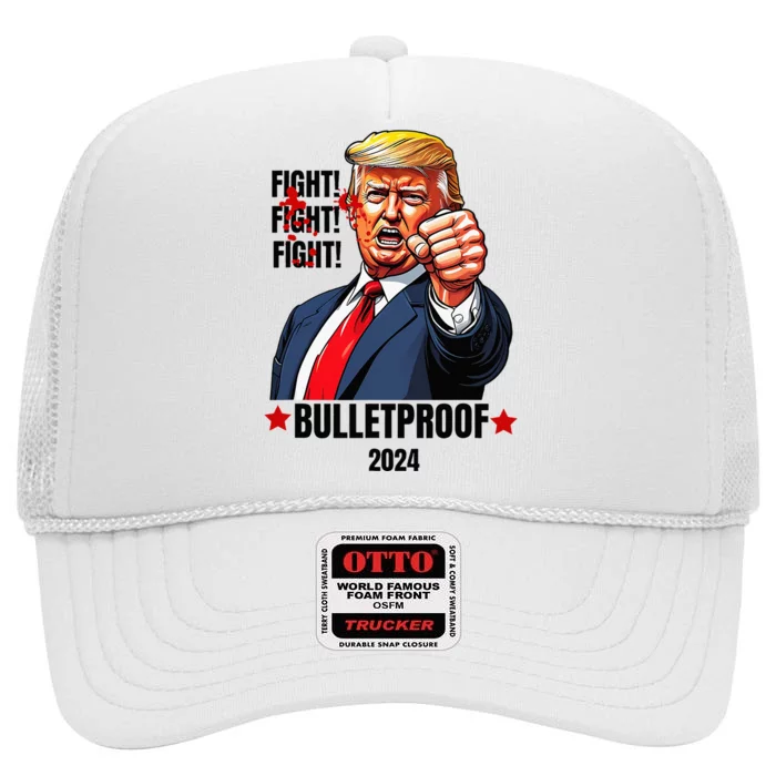 Trump Shot 2024 Rally Never Surrender High Crown Mesh Trucker Hat