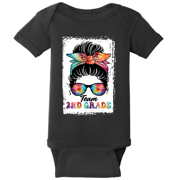 Team Second 2nd Grade Girl Messy Bun Back To School Funny Baby Bodysuit