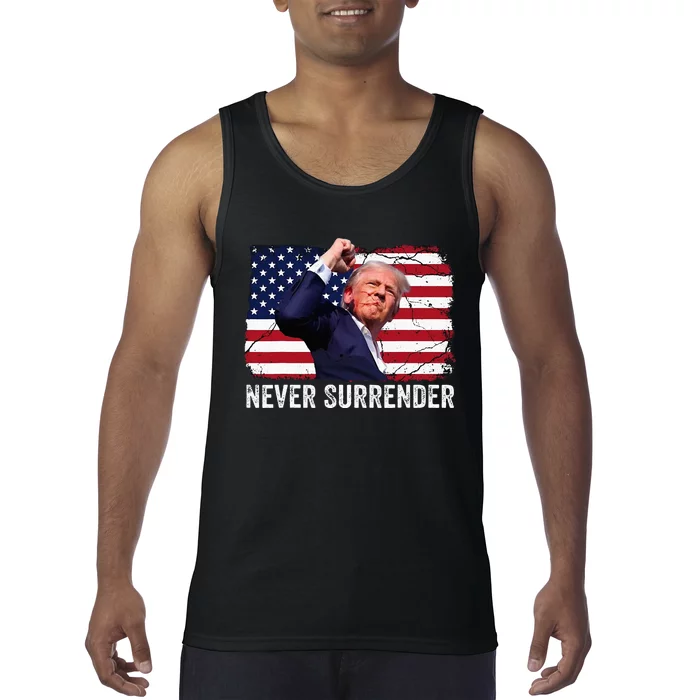 Trump Shot 2024 Rally Never Surrender Tank Top