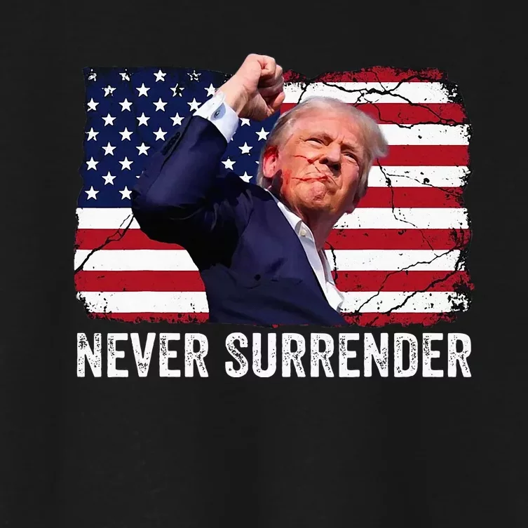 Trump Shot 2024 Rally Never Surrender Women's Crop Top Tee