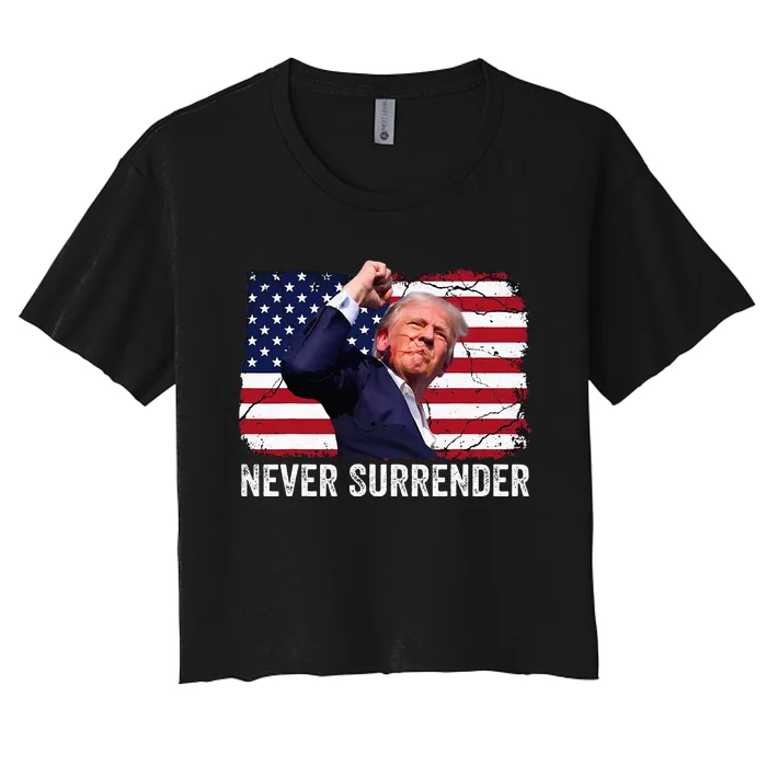 Trump Shot 2024 Rally Never Surrender Women's Crop Top Tee