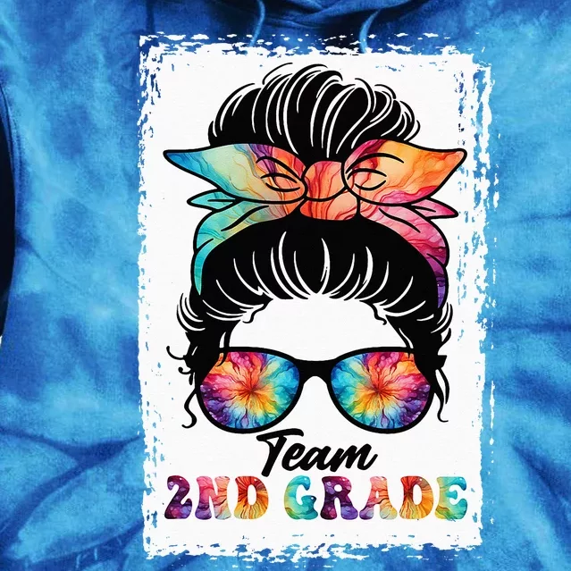 Team Second 2nd Grade Messy Bun Back To School Funny Tie Dye Hoodie