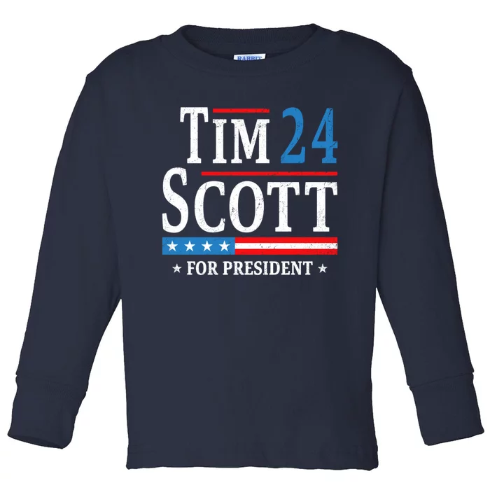 Tim Scott 2024 For President Election Campaign US Flag Toddler Long Sleeve Shirt