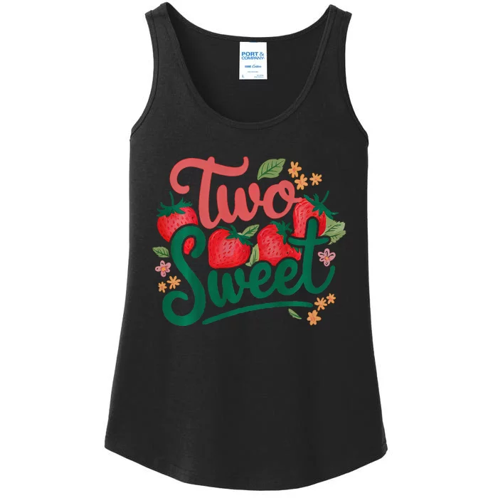 Two Sweet 2nd Birthday Strawberry Theme 2 Year Old Ladies Essential Tank