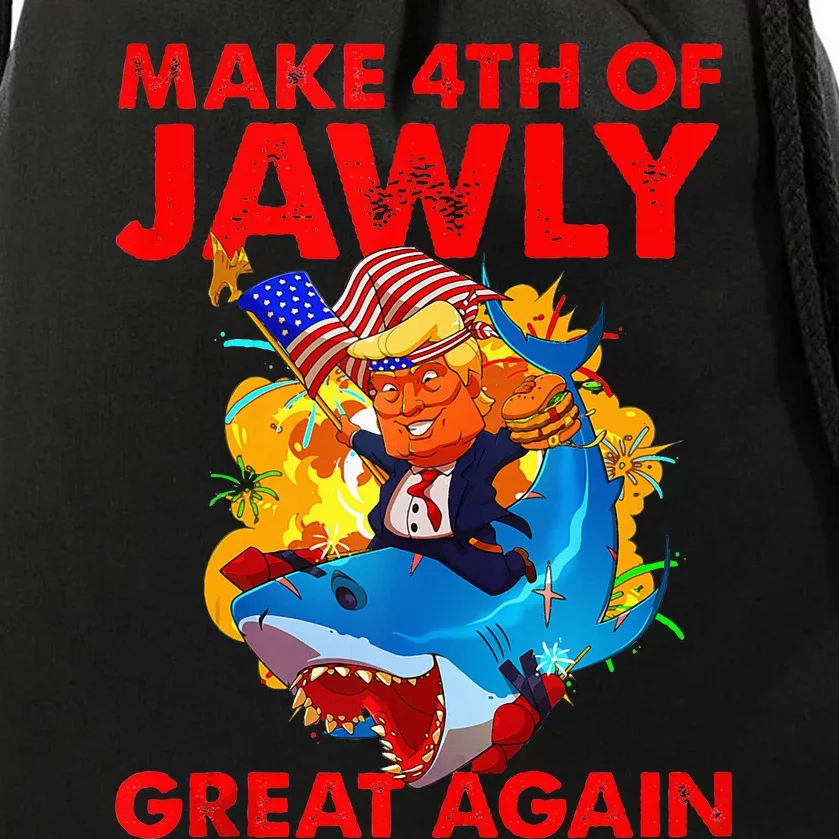 Trump Shark 4th Of July Patriotic Pun Merica Fourth Of Jawly Drawstring Bag