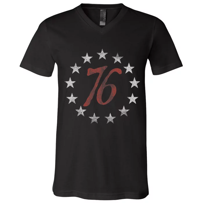 The Spirit 76 Vintage Retro 4th Of July Independence Day V-Neck T-Shirt