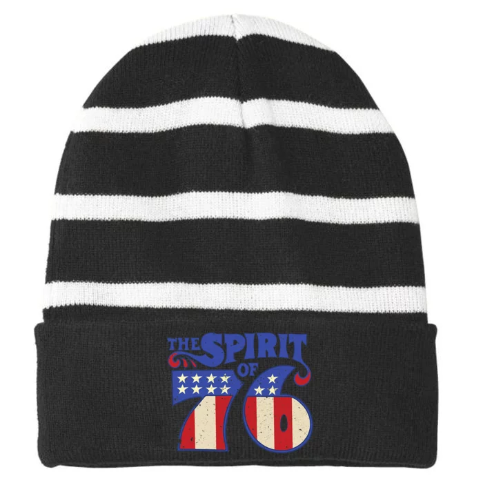 The Spirit 76 Vintage Retro 4th Of July Independence Day Striped Beanie with Solid Band