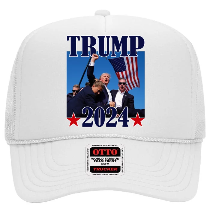 Trump Shot Assassination Attempt 2024 Fight Fight Fight High Crown Mesh Trucker Hat