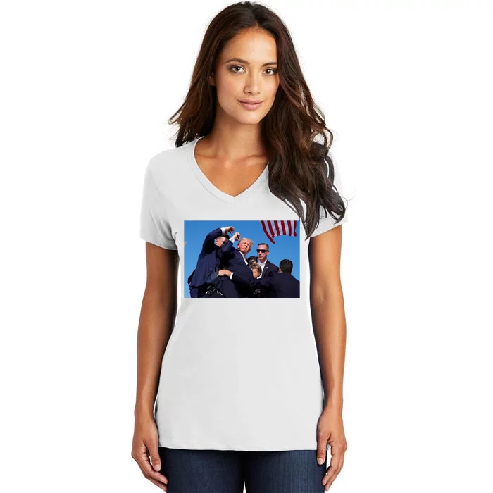 Trump Shot At Rally America Women's V-Neck T-Shirt