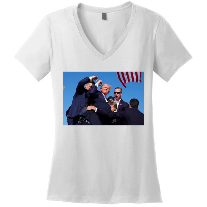 Trump Shot At Rally America Women's V-Neck T-Shirt