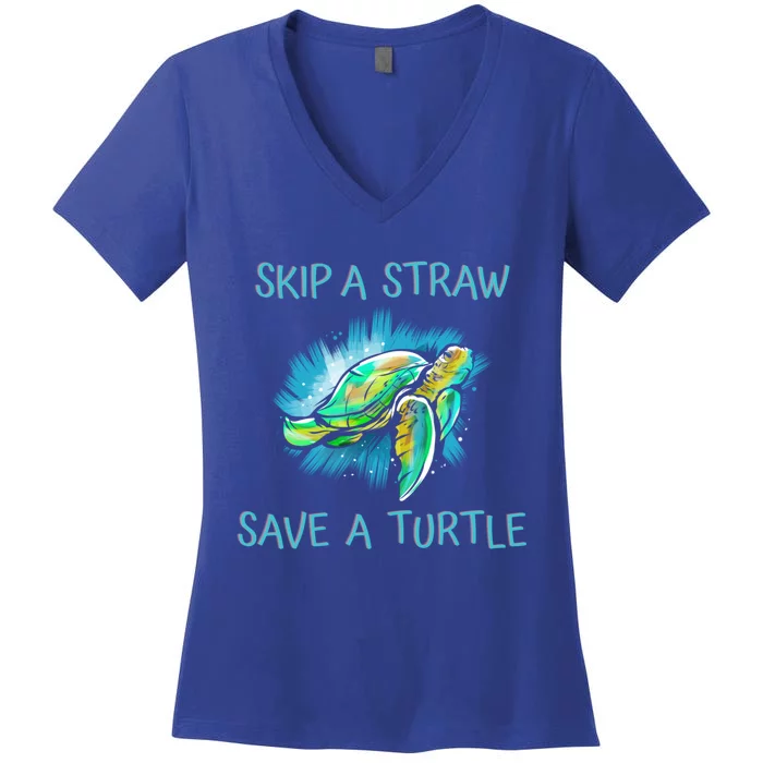 Turtle Skip A Straw Save A Turtle Gift Women's V-Neck T-Shirt