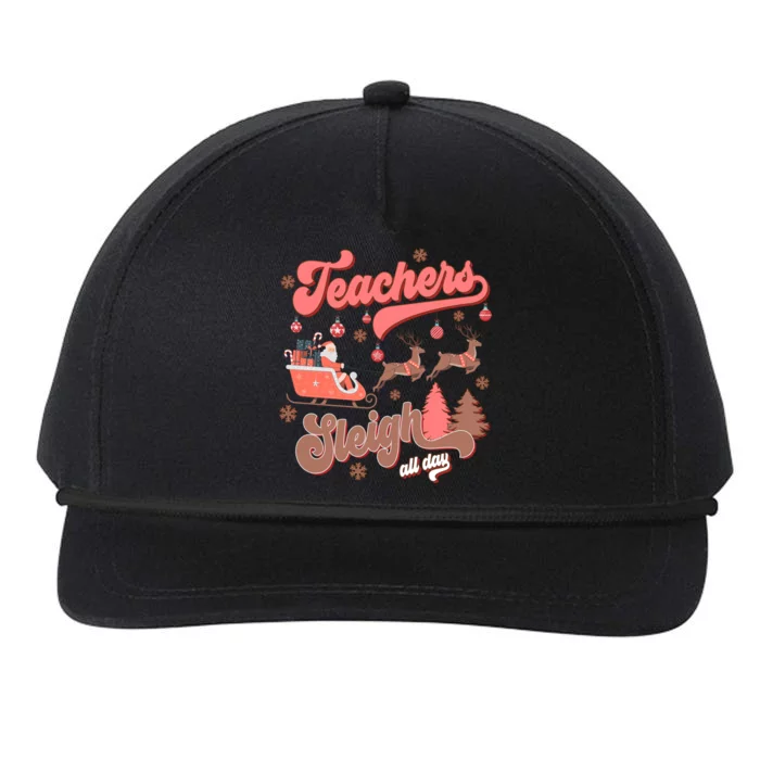 Teacher Sleigh All Day Funny Santa Reindeer Xmas Holiday Gift Snapback Five-Panel Rope Hat