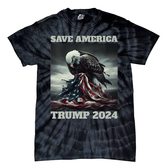 Trump Save America Sad Eagle American Flag Never Surrender Tie-Dye T-Shirt