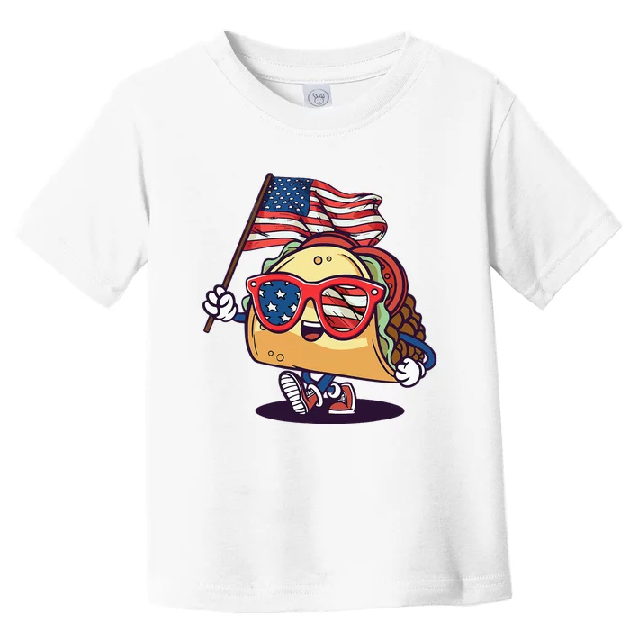 Taco Sunglasses American Flag USA Funny 4th Of July Gifts Toddler T-Shirt