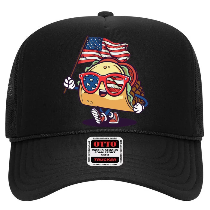 Taco Sunglasses American Flag USA Funny 4th Of July Gifts High Crown Mesh Trucker Hat