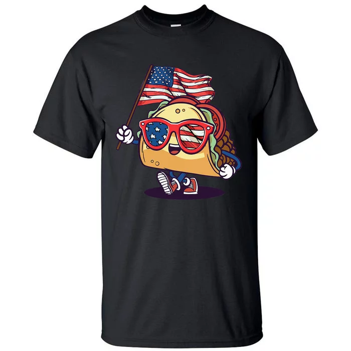 Taco Sunglasses American Flag USA Funny 4th Of July Gifts Tall T-Shirt