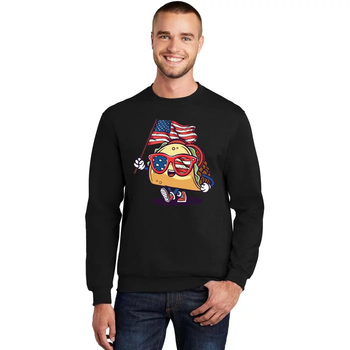 Taco Sunglasses American Flag USA Funny 4th Of July Gifts Tall Sweatshirt