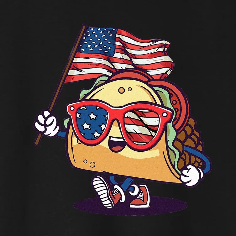 Taco Sunglasses American Flag USA Funny 4th Of July Gifts Women's Crop Top Tee