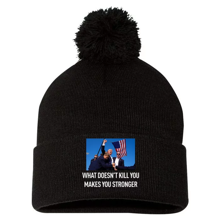 Trump Stronger After The Shooting At His Rally Pom Pom 12in Knit Beanie