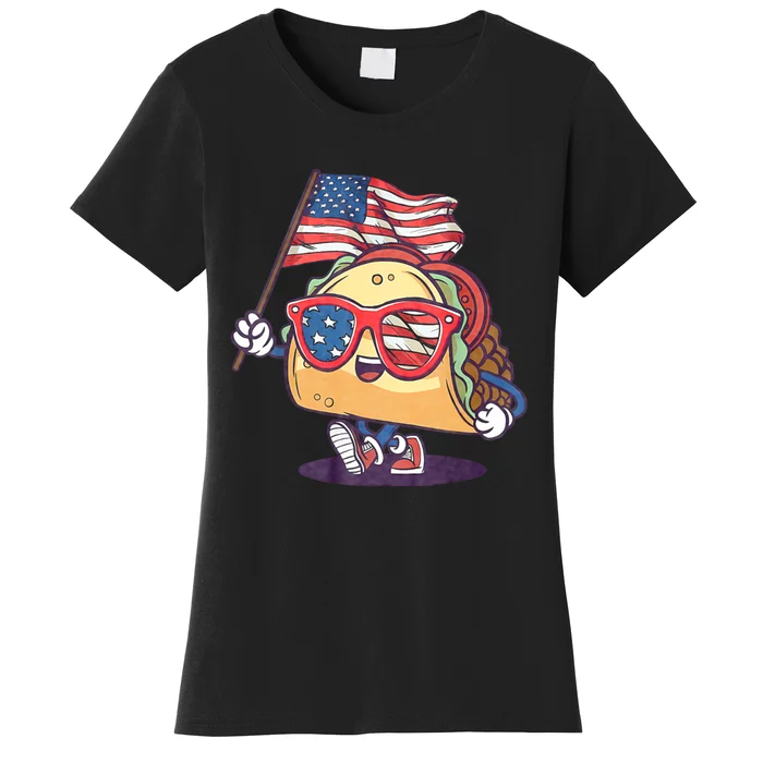 Taco Sunglasses American Flag Usa Funny 4th Of July Gifts Women's T-Shirt