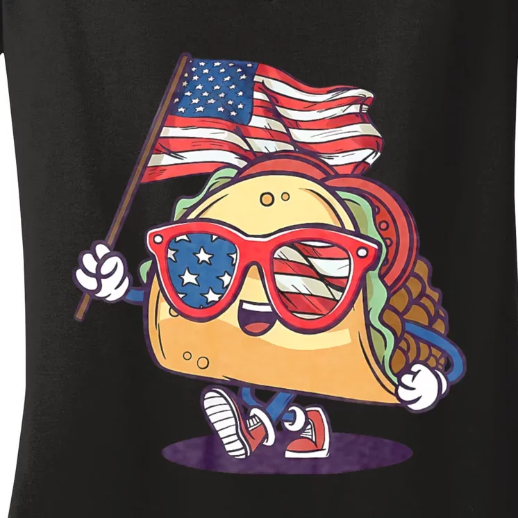 Taco Sunglasses American Flag Usa Funny 4th Of July Gifts Women's V-Neck T-Shirt