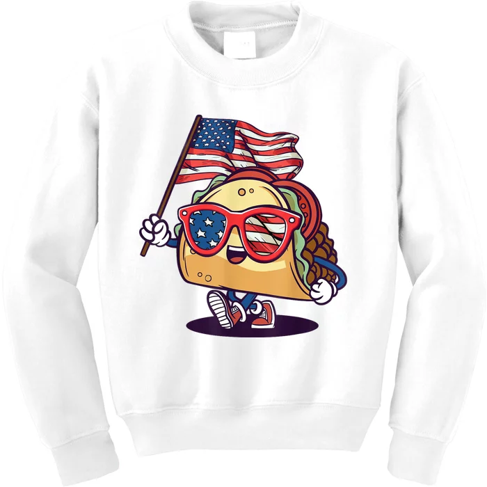 Taco Sunglasses American Flag USA Funny 4th Of July Independence Day Kids Sweatshirt