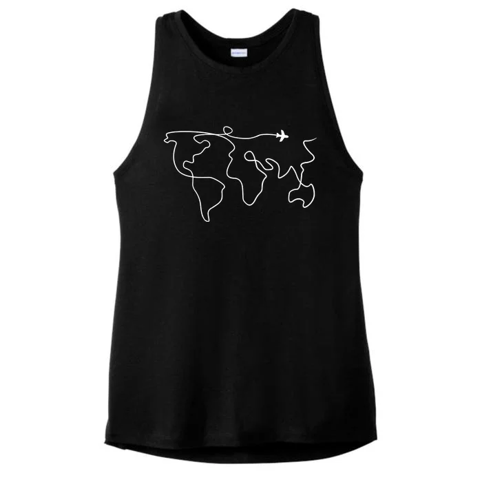 Travel Sweater Adventure World Map Travel Ladies Tri-Blend Wicking Tank