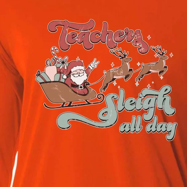 Teacher Sleigh All Day Funny Santa Sleigh Christmas Teacher Gift Cooling Performance Long Sleeve Crew