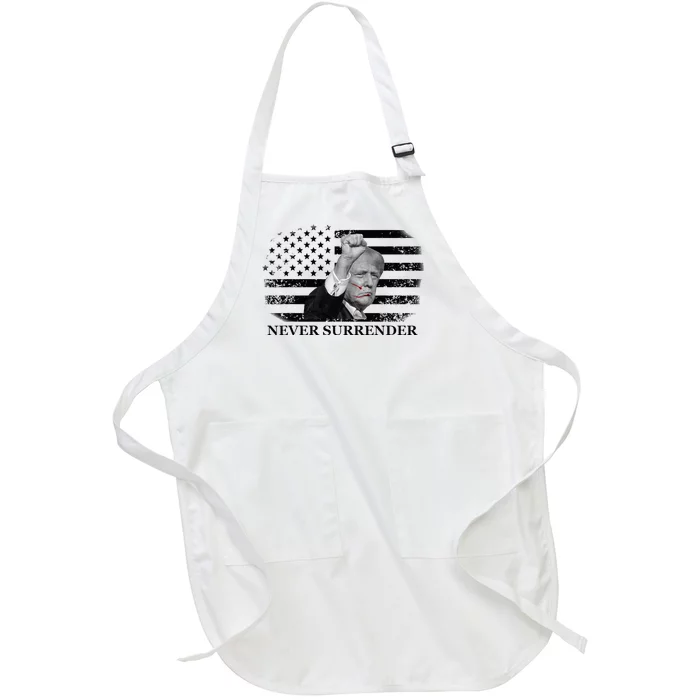 Trump Shooting Assassination Attempt Never Surrender Fight Full-Length Apron With Pocket