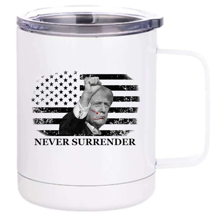 Trump Shooting Assassination Attempt Never Surrender Fight Front & Back 12oz Stainless Steel Tumbler Cup