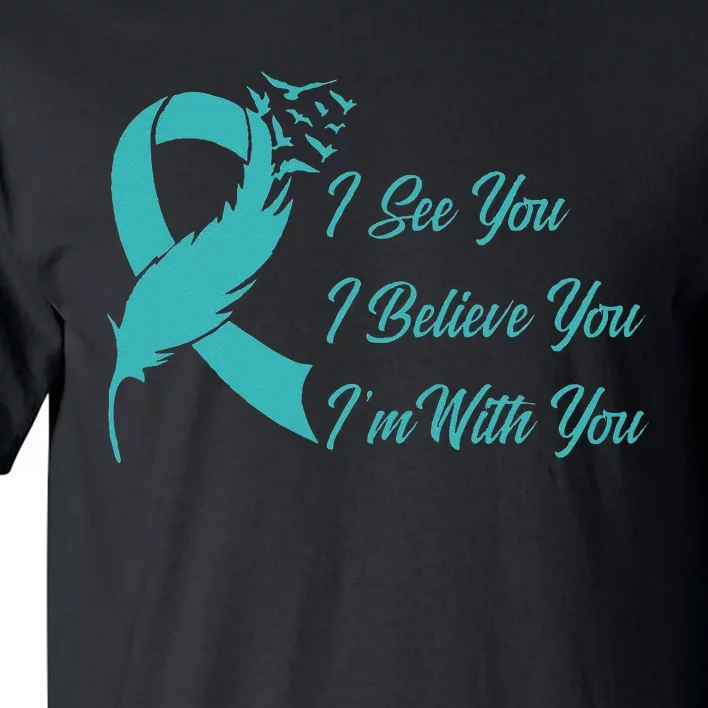 Teal Sexual Assault Awareness Green Feather Ribbon Tall T-Shirt