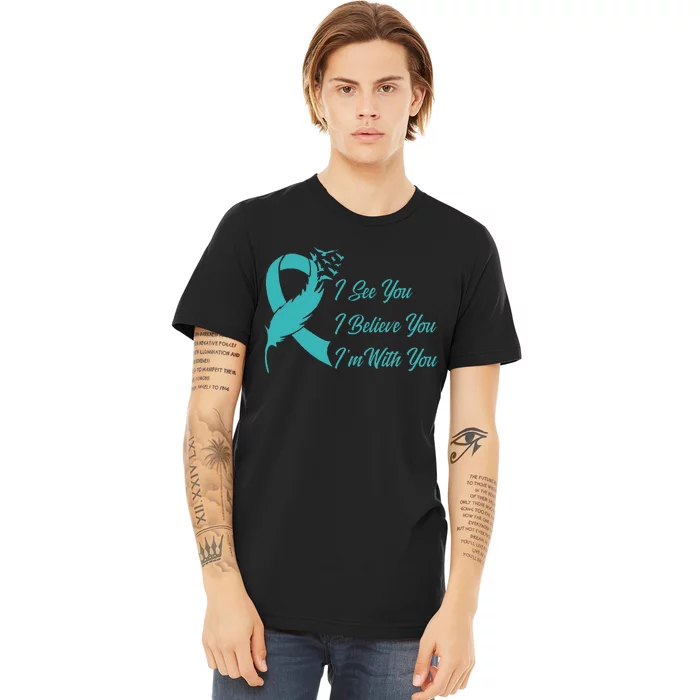 Teal Sexual Assault Awareness Green Feather Ribbon Premium T-Shirt