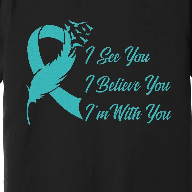 Teal Sexual Assault Awareness Green Feather Ribbon Premium T-Shirt