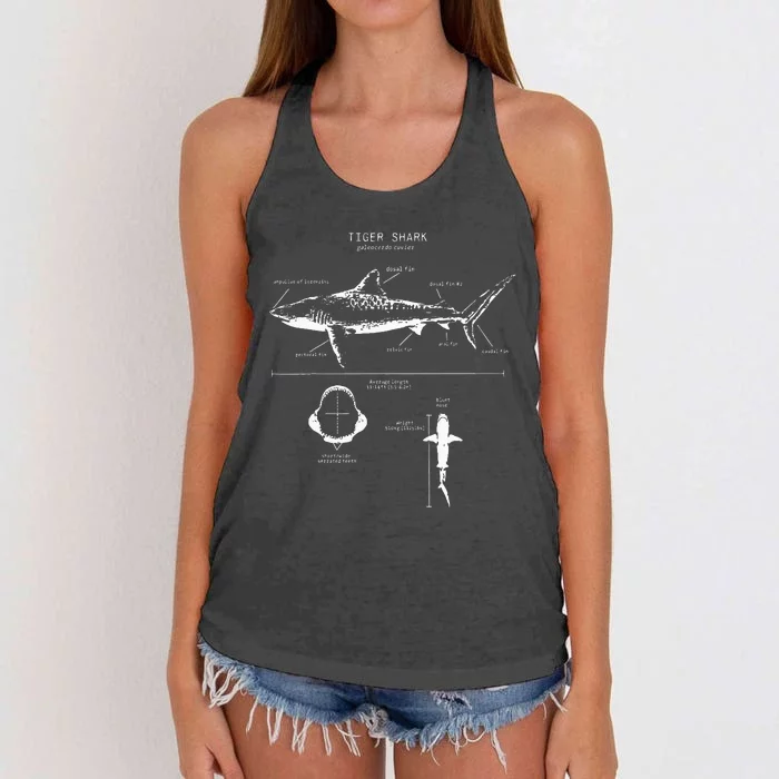 Tiger Shark Anatomy Marine Biologist Women's Knotted Racerback Tank