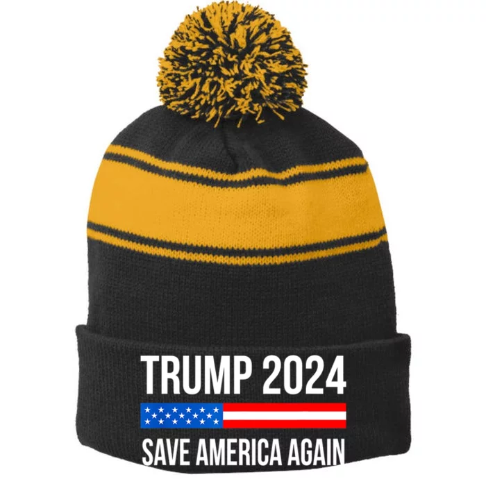 Trump Save America 2024 Stripe Pom Pom Beanie