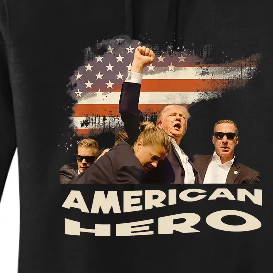 Trump Shot Assassination Attempt American Hero Fist Raised Women's Pullover Hoodie