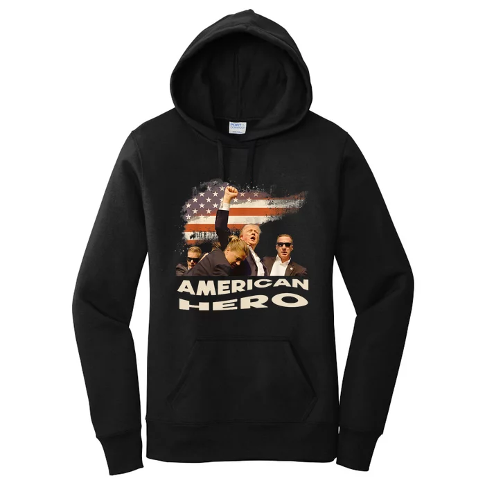 Trump Shot Assassination Attempt American Hero Fist Raised Women's Pullover Hoodie