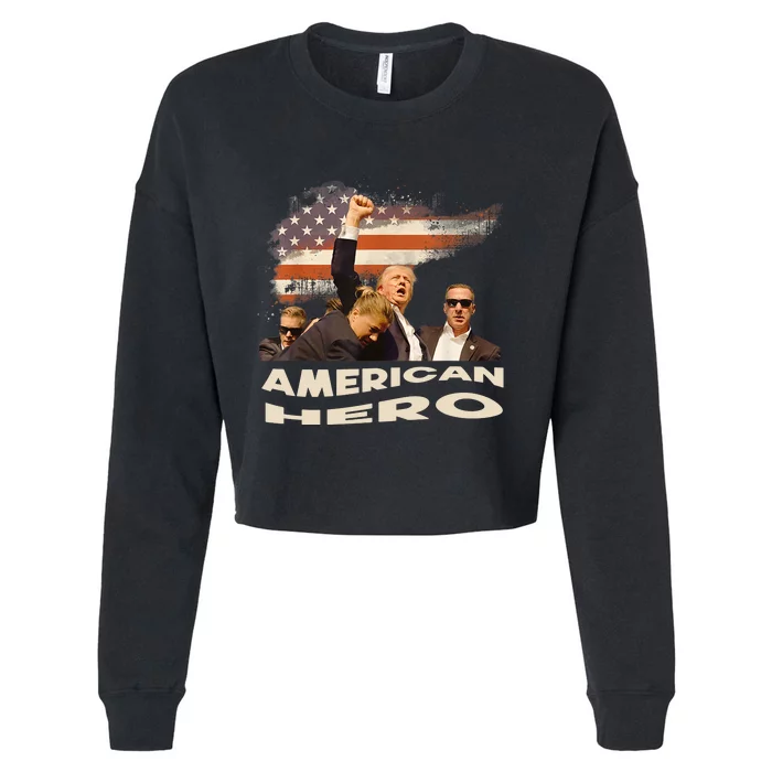 Trump Shot Assassination Attempt American Hero Fist Raised Cropped Pullover Crew