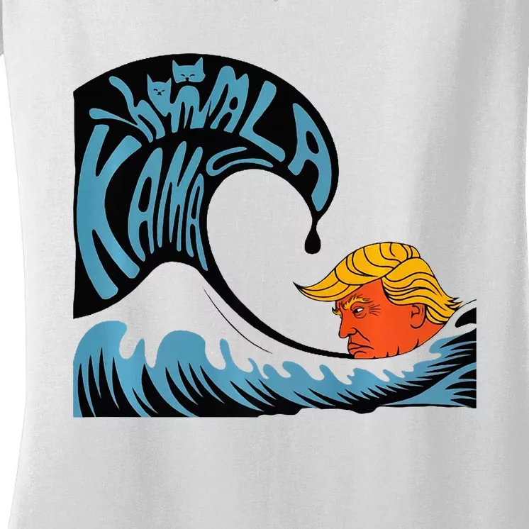 Trump Swept Away By KamalaS Blue Wave Premium Women's V-Neck T-Shirt