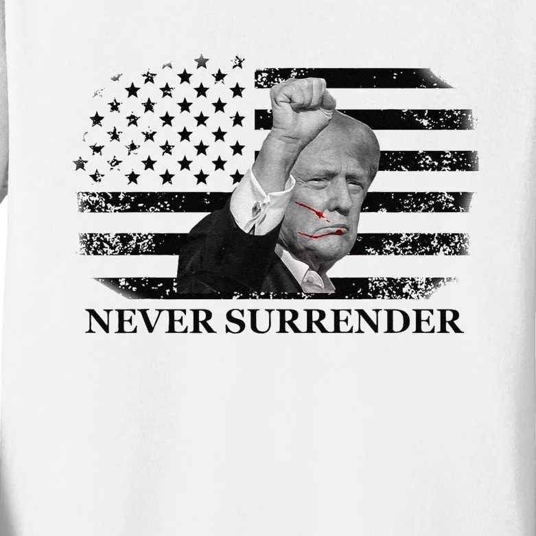 Trump Shooting Assassination Attempt Never Surrender Fight Kids Long Sleeve Shirt