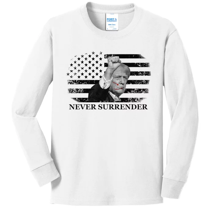 Trump Shooting Assassination Attempt Never Surrender Fight Kids Long Sleeve Shirt