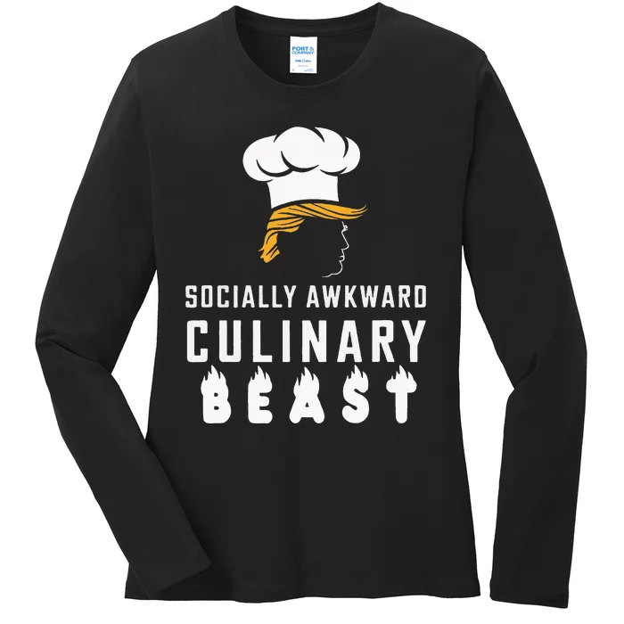 Trump Socially Awkward Culinary Beast French Fries Humor Ladies Long Sleeve Shirt