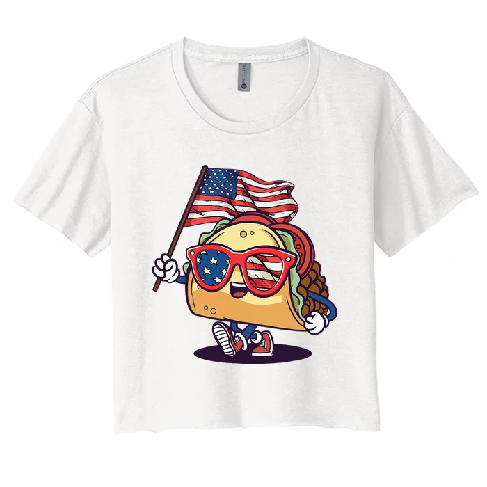 Taco Sunglasses American Flag USA Funny 4th Of July Gifts Women's Crop Top Tee