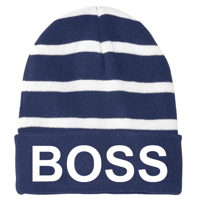 That Says Boss Text Costume Gift Striped Beanie with Solid Band